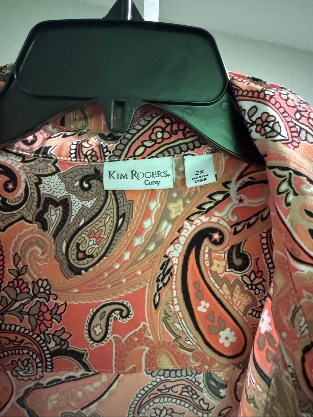 Kim Rogers Coral and Beige Paisley Button-Down Shirt